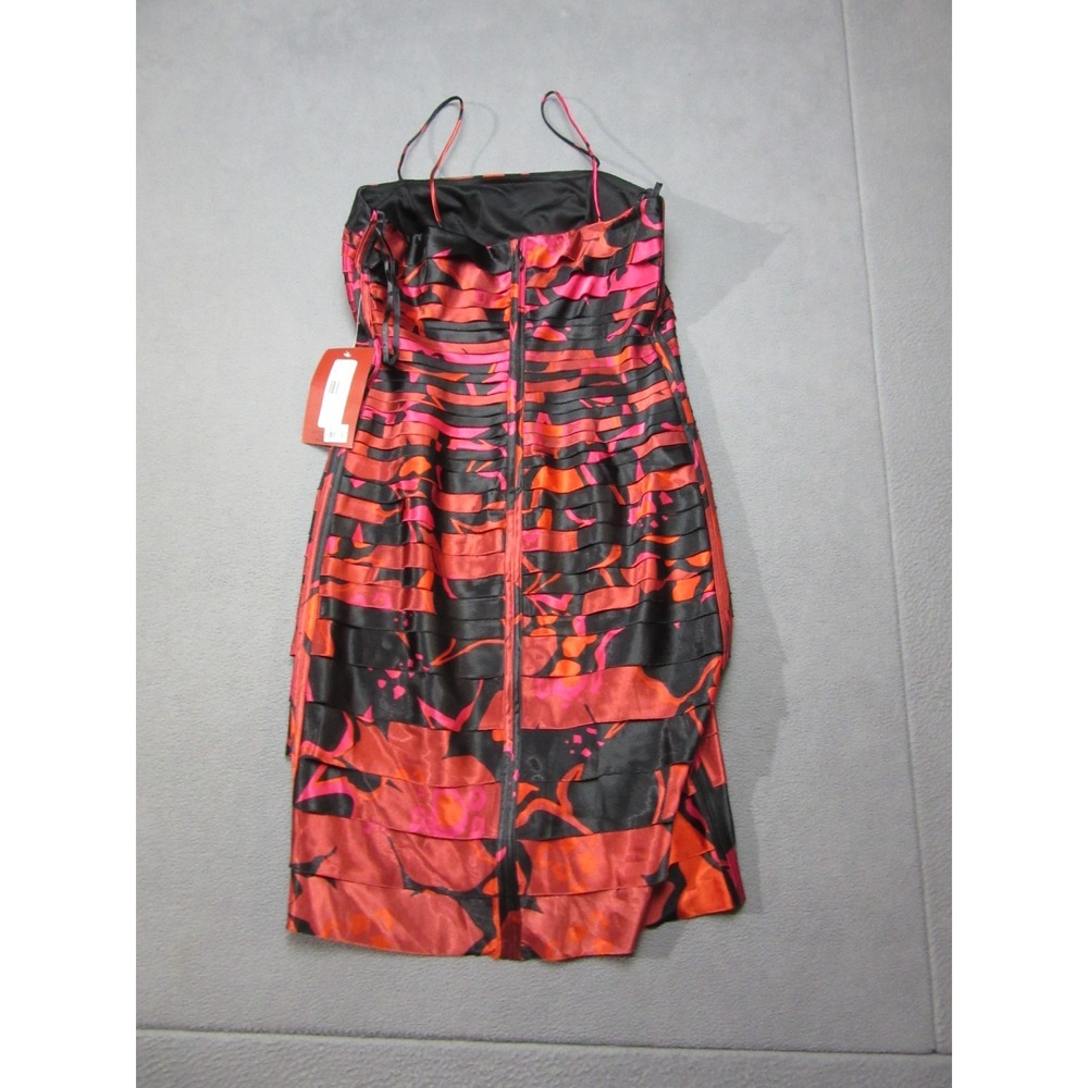 Floral Bodycon Tiered Ruffle Dress Womens 6P Petite Red Black JS Collections New - Picture 8 of 11
